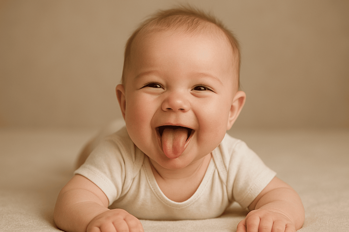 bébé qui sourit après un massage bébé à l'huile de massage petitderm